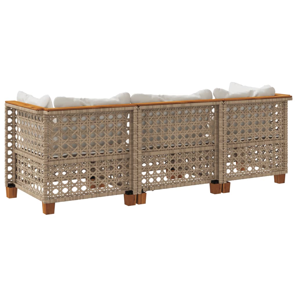 Tuinbank 3-zits met kussens poly rattan beige