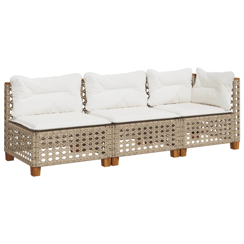 Tuinbank 3-zits met kussens poly rattan beige