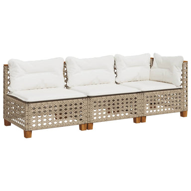 Tuinbank 3-zits met kussens poly rattan beige