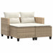 Tuinbank 2-zits met voetenbanken poly rattan beige