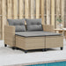 Tuinbank 2-zits met voetenbanken poly rattan beige