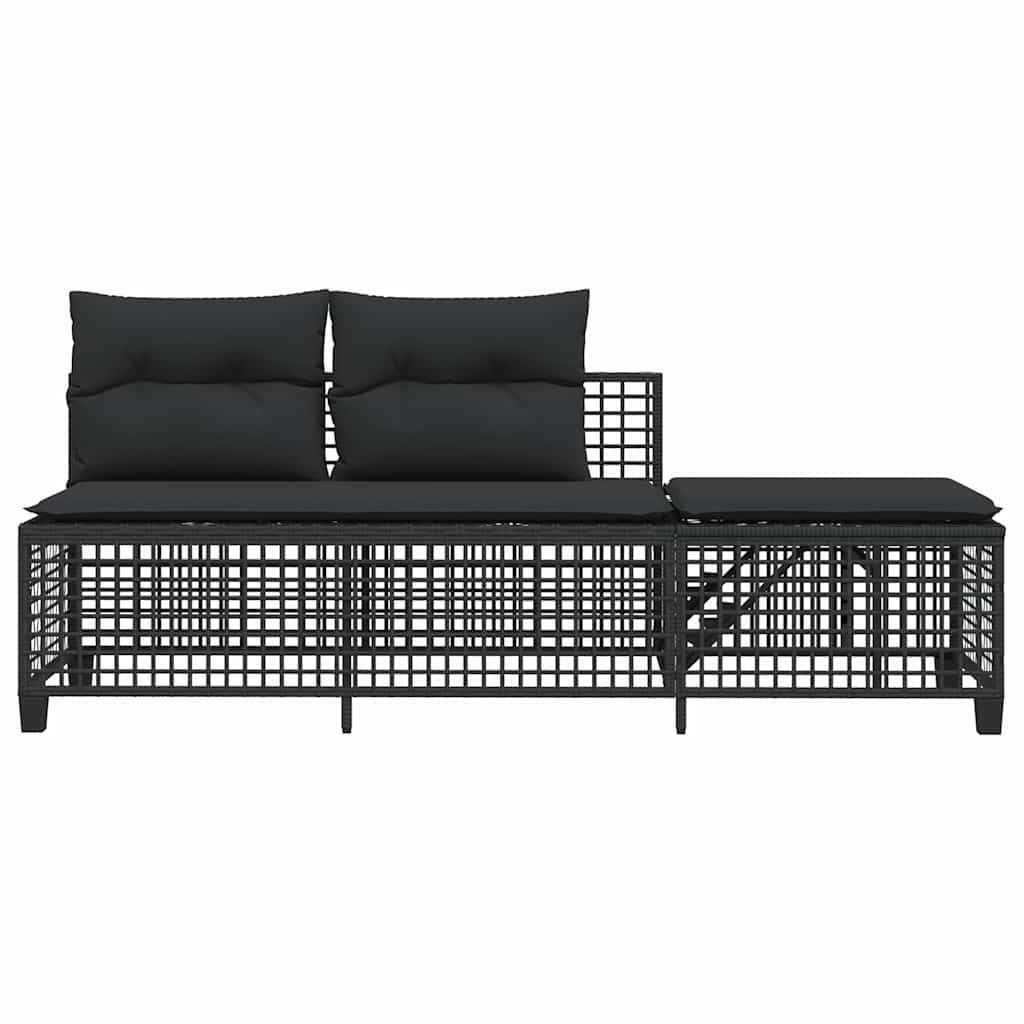 3-delige Loungeset met kussens poly rattan zwart