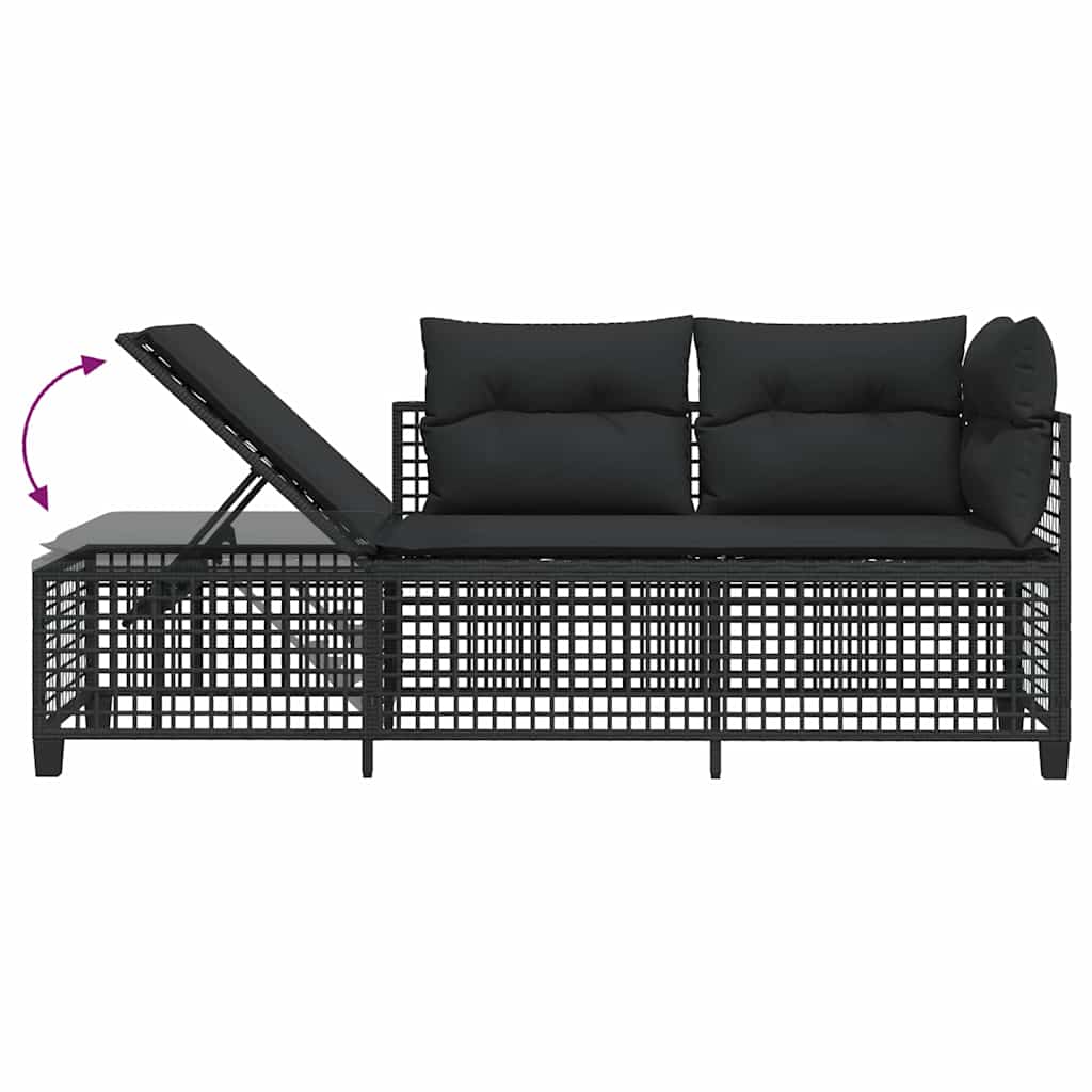 3-delige Loungeset met kussens poly rattan zwart