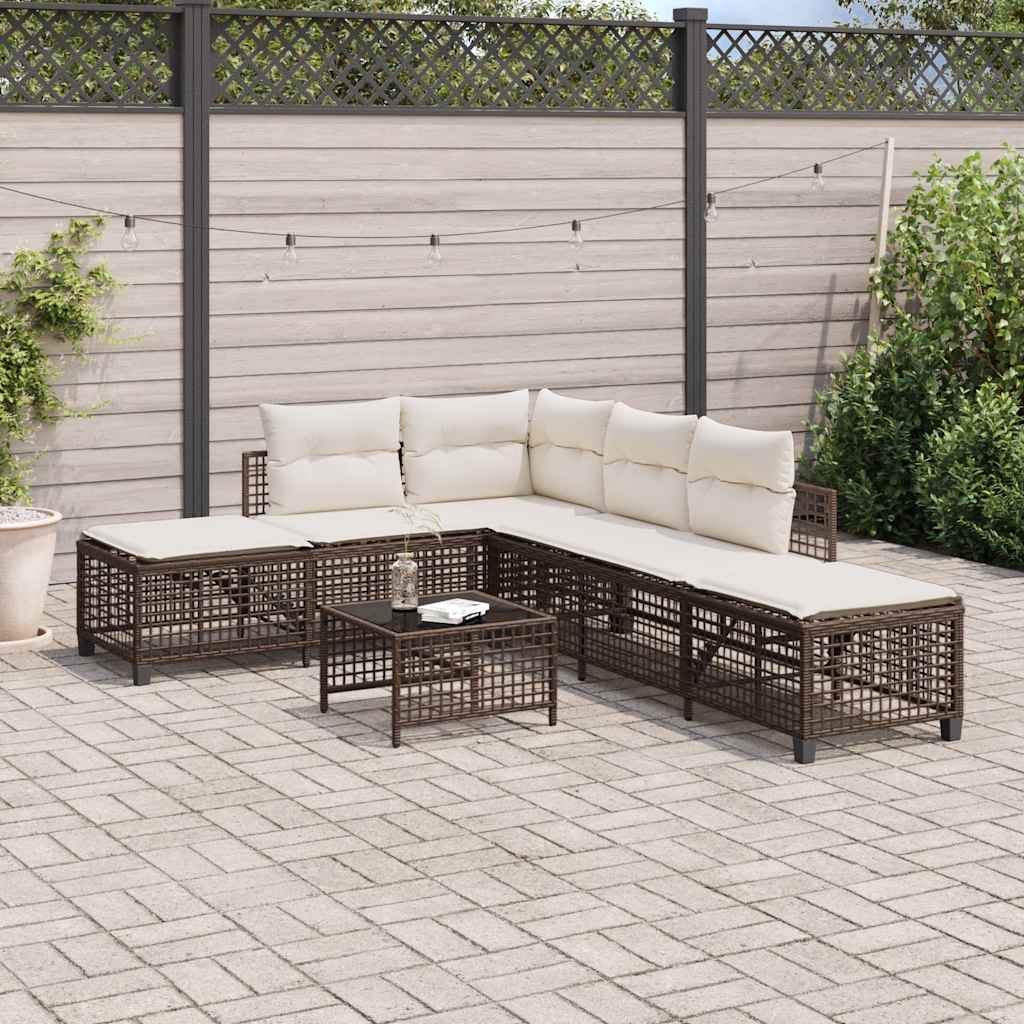 3-delige Loungeset met kussens poly rattan bruin