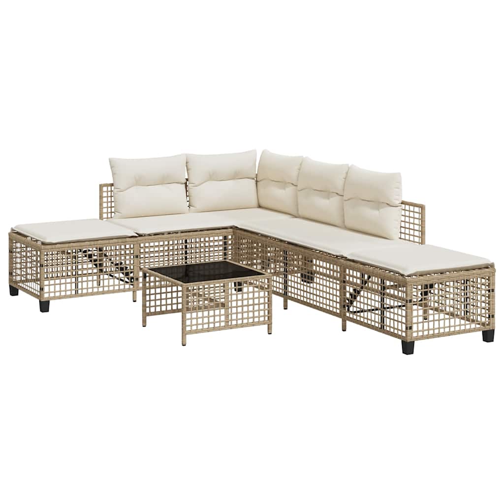3-delige Loungeset met kussens poly rattan beige