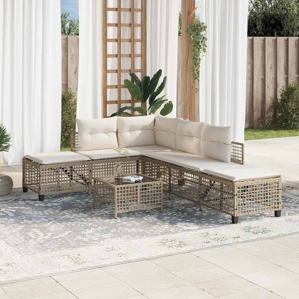 3-delige Loungeset met kussens poly rattan beige