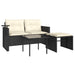 3-delige Loungeset met kussens poly rattan zwart