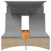 Ligbed 2-persoons luifel en kussens poly rattan gemengd beige