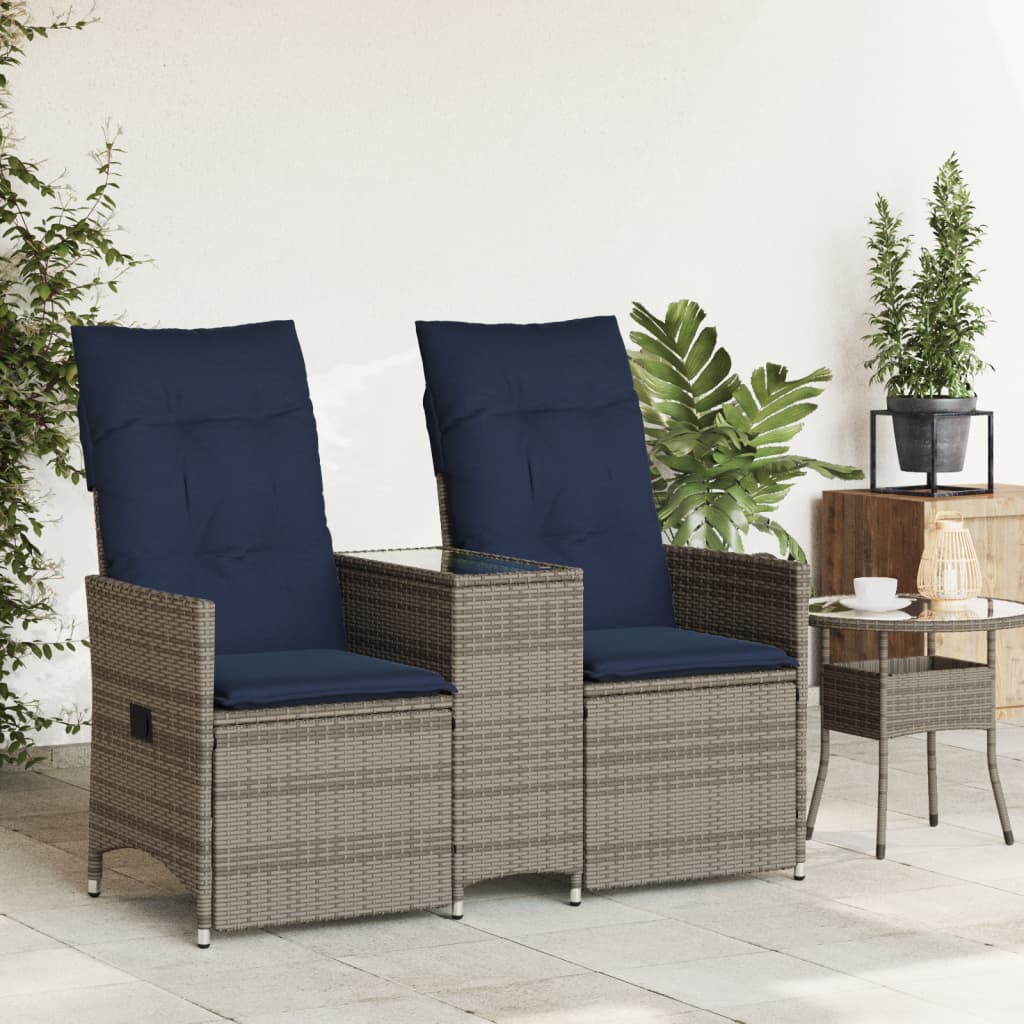 Tuinbank 2-zits verstelbaar met tafel poly rattan grijs