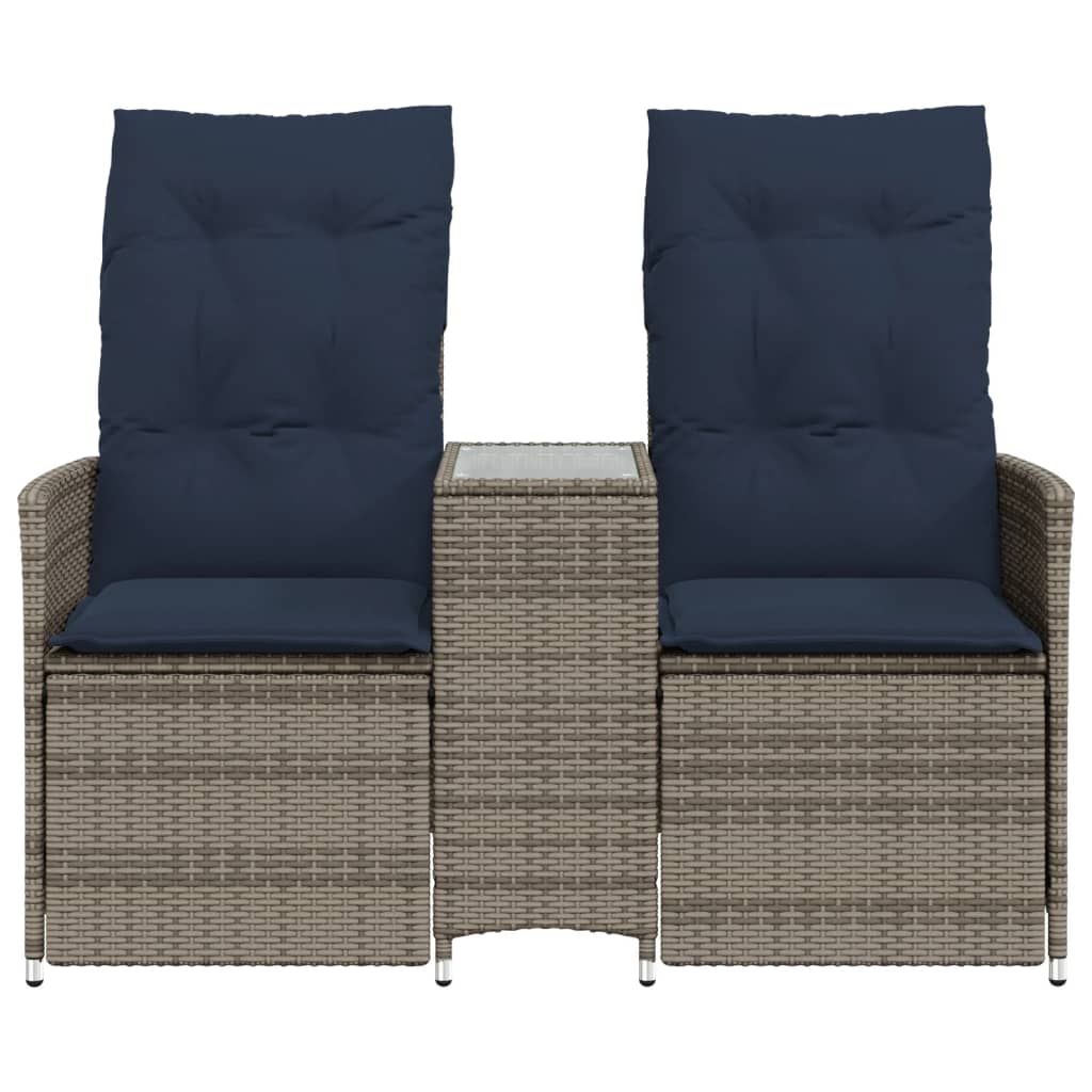 Tuinbank 2-zits verstelbaar met tafel poly rattan grijs