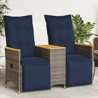 Tuinbank 2-zits verstelbaar met tafel poly rattan grijs