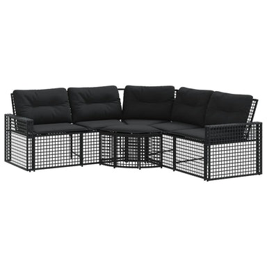 Tuinbank met kussens en voetensteun L-vormig poly rattan zwart