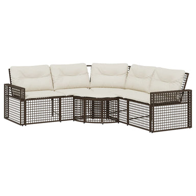 Tuinbank met kussens en voetensteun L-vormig poly rattan bruin