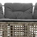 Tuinbank met kussens en voetensteun L-vormig poly rattan grijs