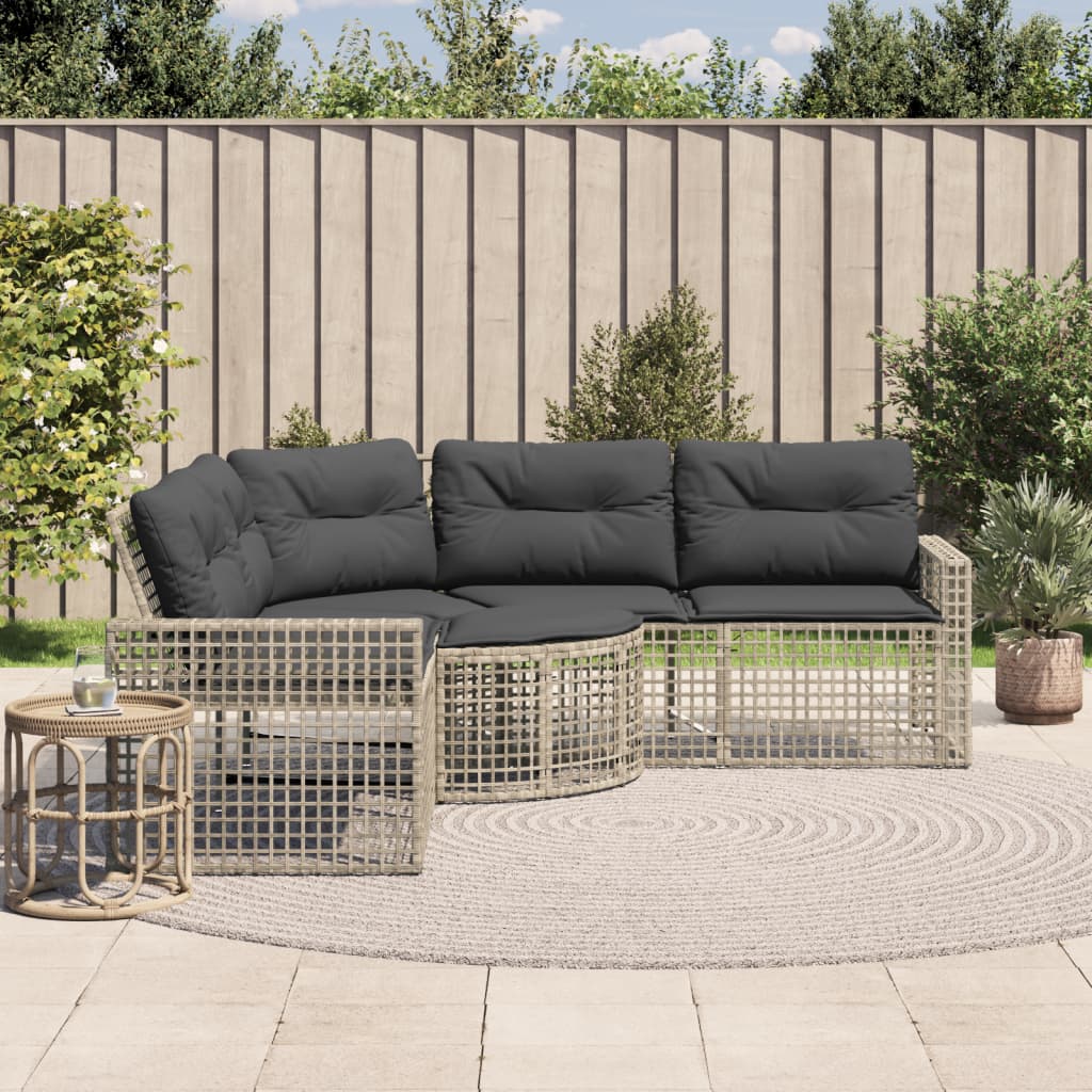 Tuinbank met kussens en voetensteun L-vormig rattan lichtgrijs