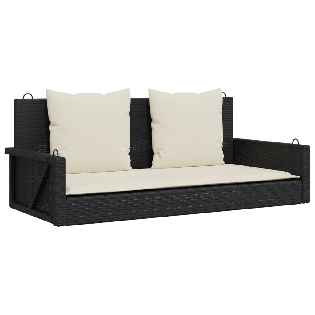 Schommelbank met kussens zwart 119x56x48 cm poly rattan
