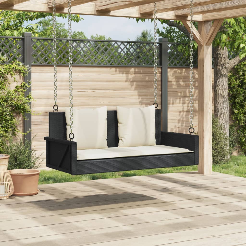 Schommelbank met kussens zwart 119x56x48 cm poly rattan