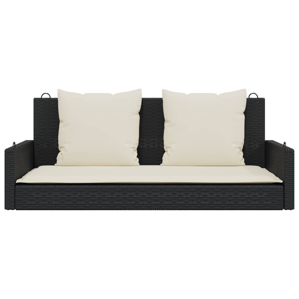 Schommelbank met kussens zwart 119x56x48 cm poly rattan
