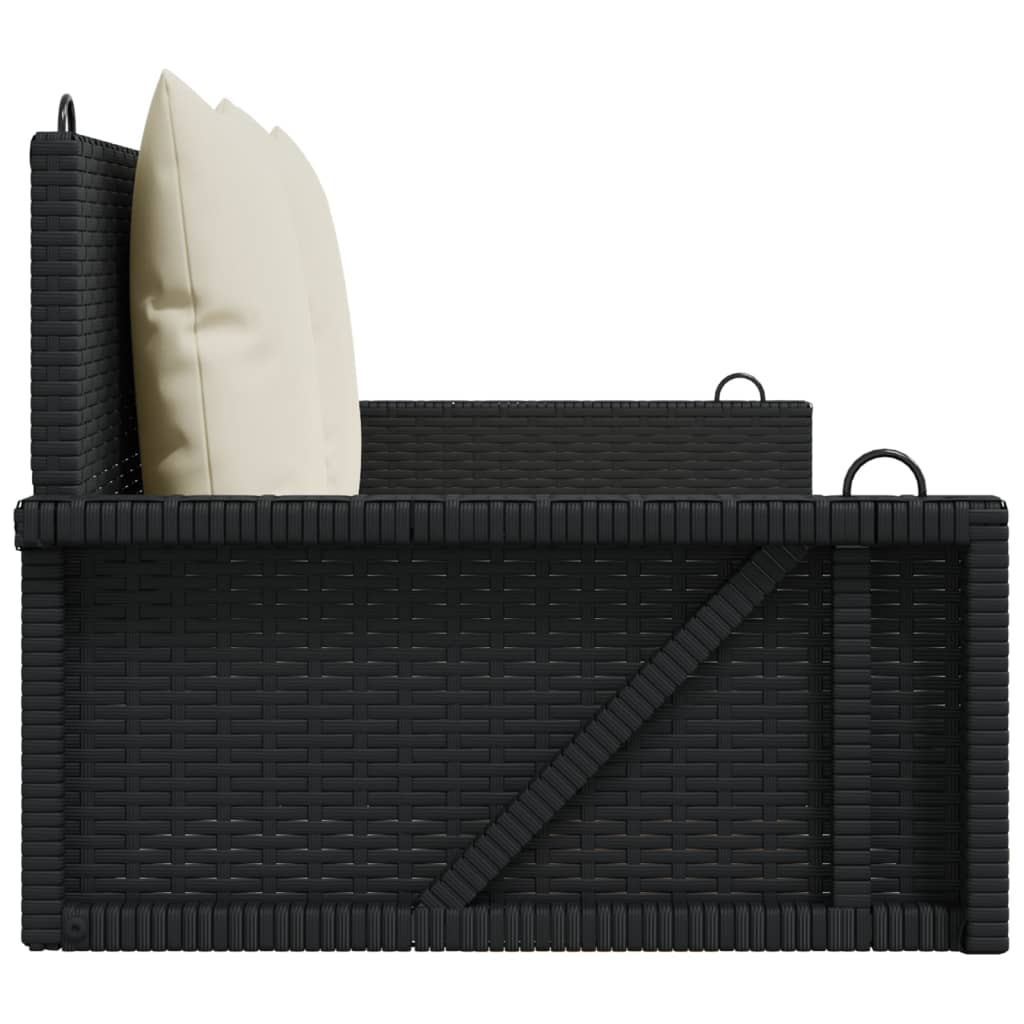 Schommelbank met kussens zwart 119x56x48 cm poly rattan