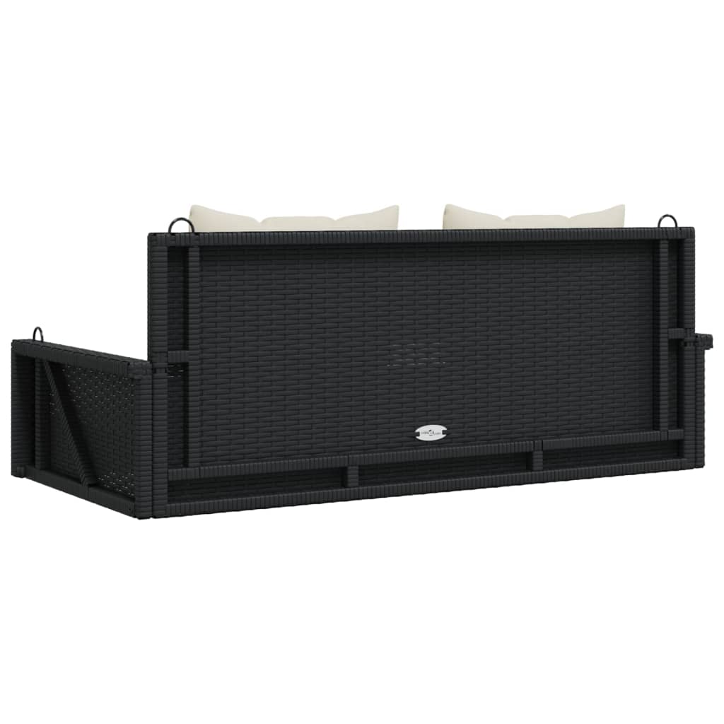Schommelbank met kussens zwart 119x56x48 cm poly rattan