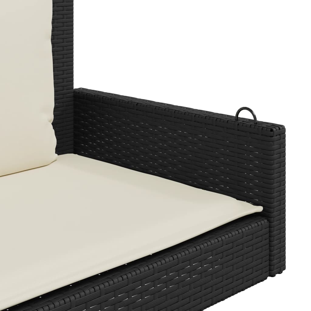 Schommelbank met kussens zwart 119x56x48 cm poly rattan