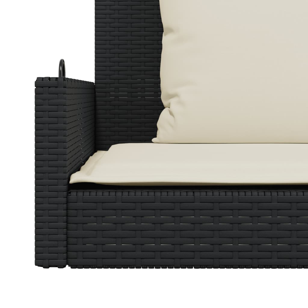 Schommelbank met kussens zwart 119x56x48 cm poly rattan