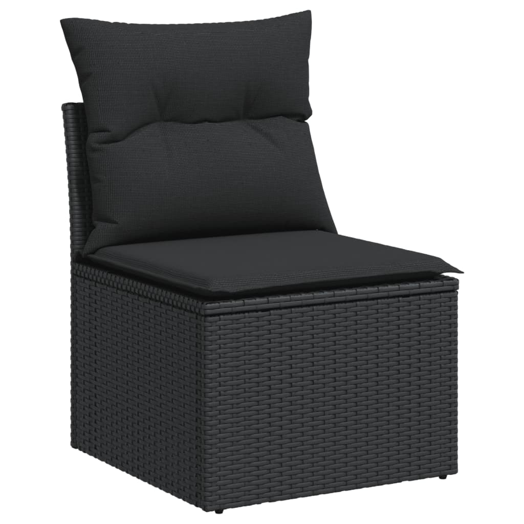Tuinbank zonder armleuningen met kussens zwart poly rattan