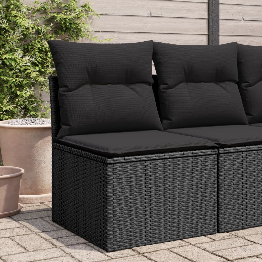 Tuinbank zonder armleuningen met kussens zwart poly rattan