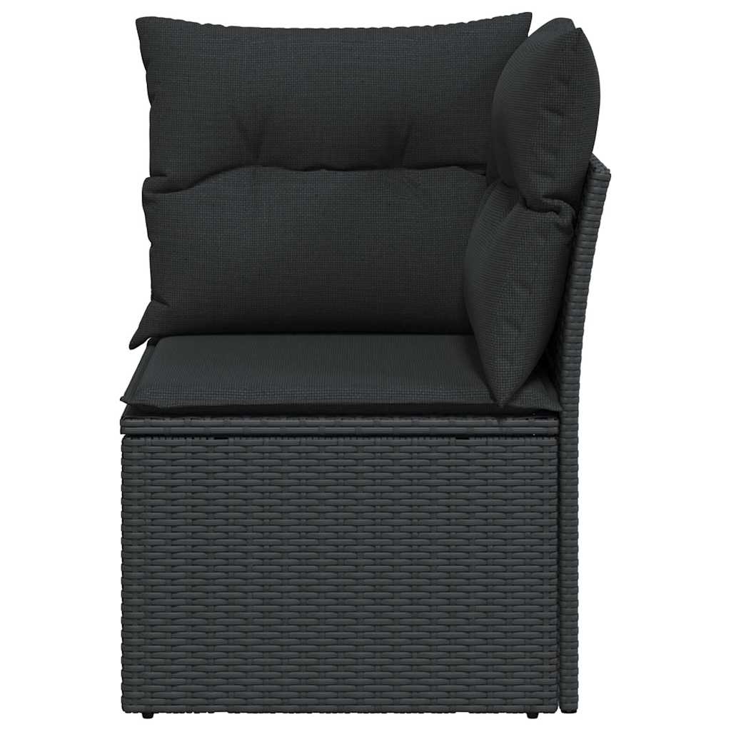 Tuinhoekbank met kussens zwart poly rattan