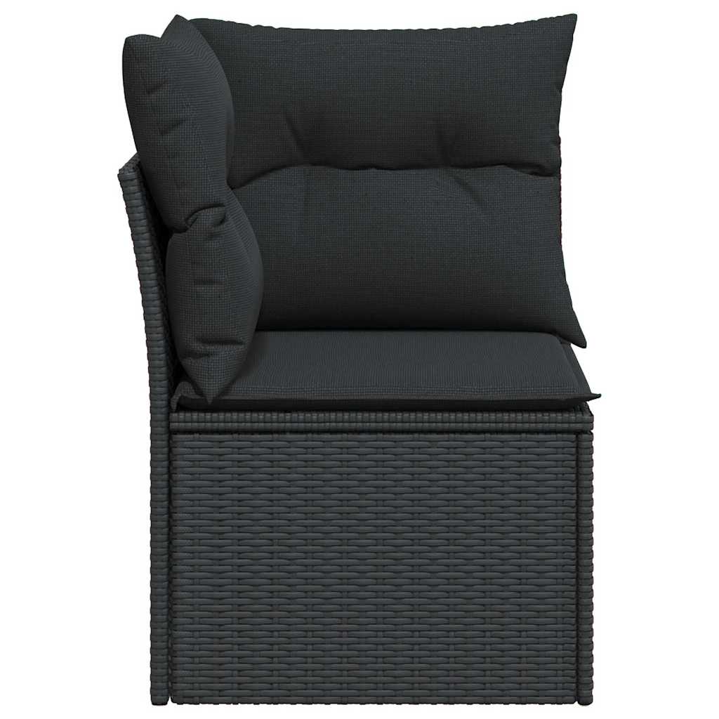 Tuinhoekbank met kussens zwart poly rattan