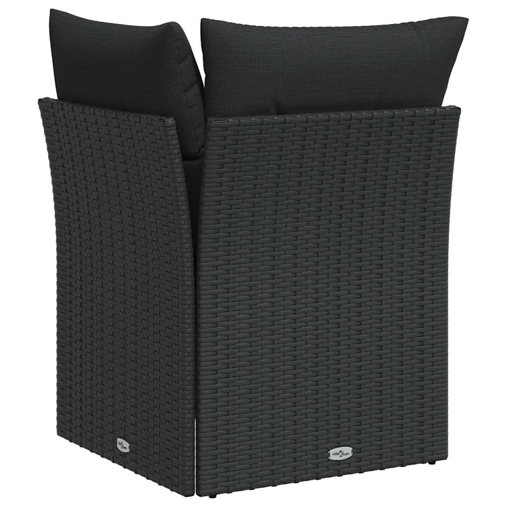 Tuinhoekbank met kussens zwart poly rattan