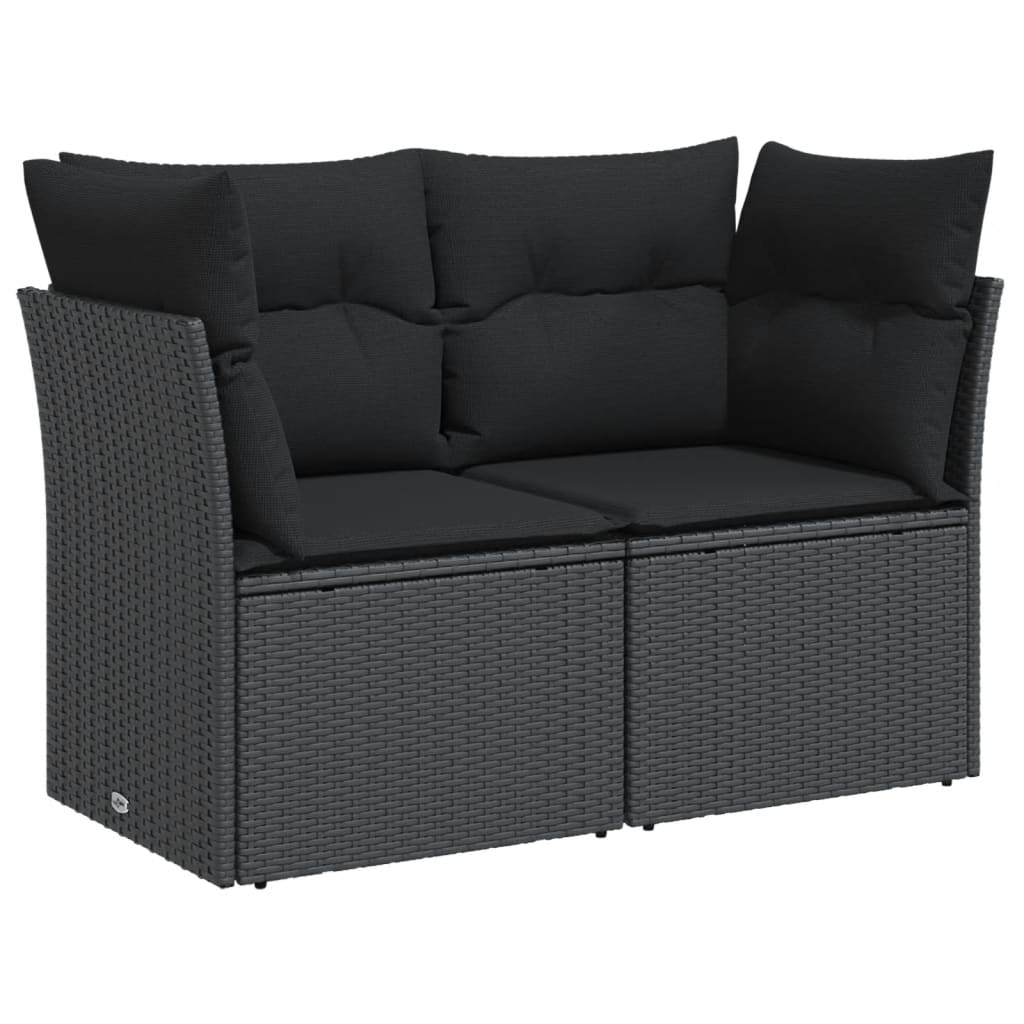 Tuinbank met kussens 2-zits zwart poly rattan