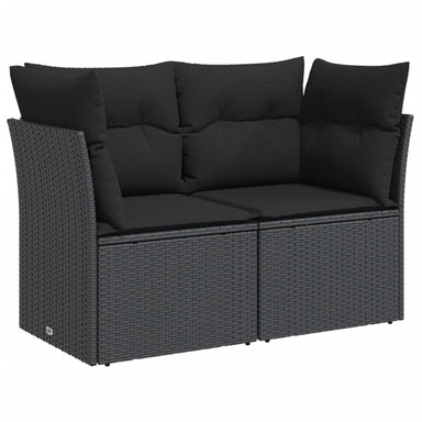 Tuinbank met kussens 2-zits zwart poly rattan