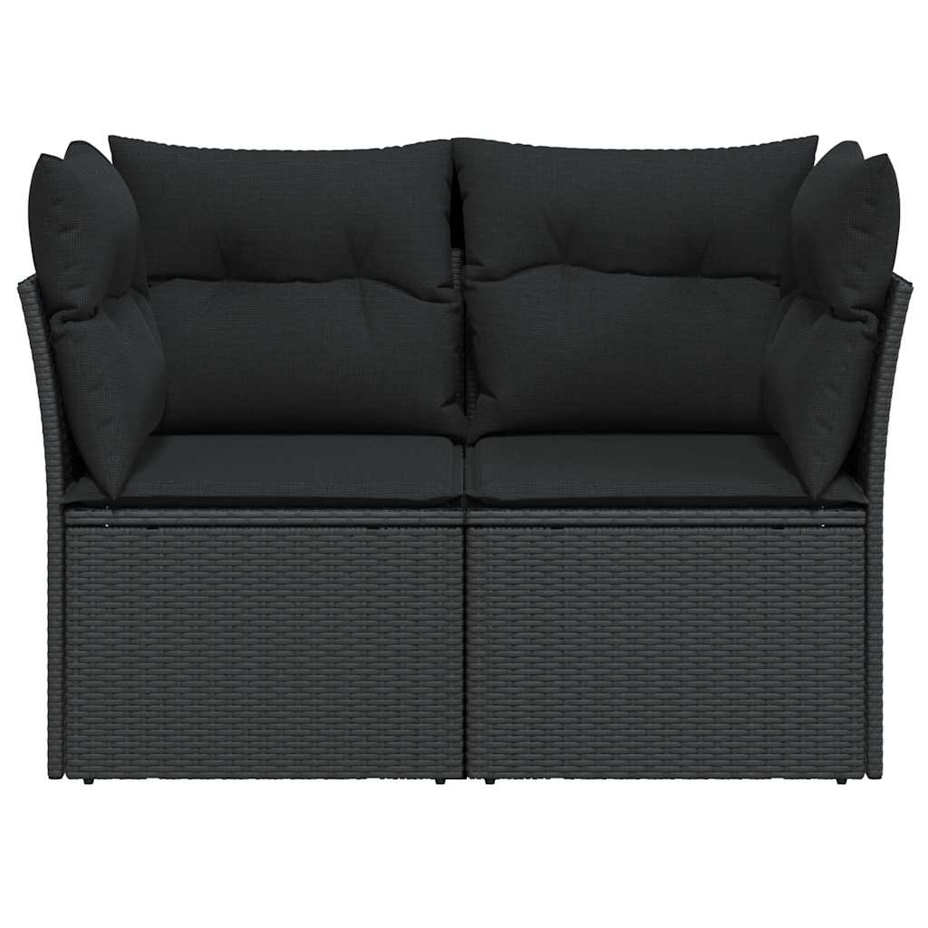 Tuinbank met kussens 2-zits zwart poly rattan