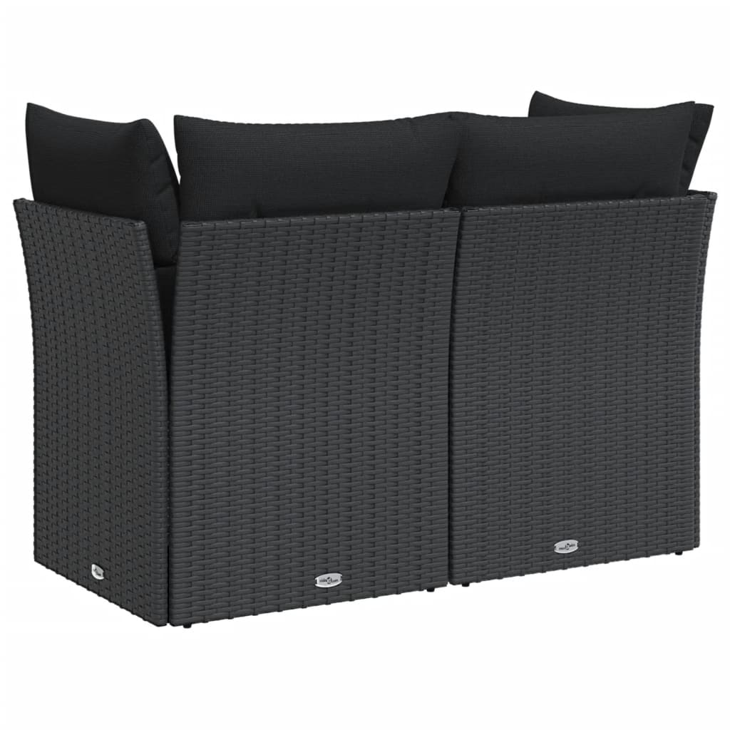 Tuinbank met kussens 2-zits zwart poly rattan