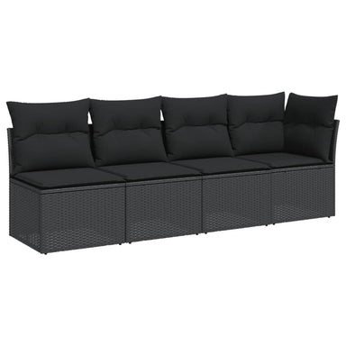 Tuinbank met kussens 4-zits zwart poly rattan
