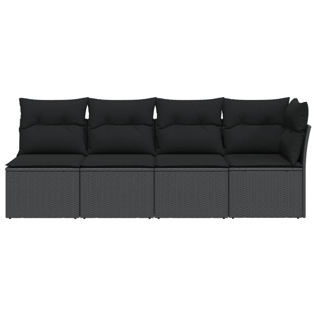 Tuinbank met kussens 4-zits zwart poly rattan