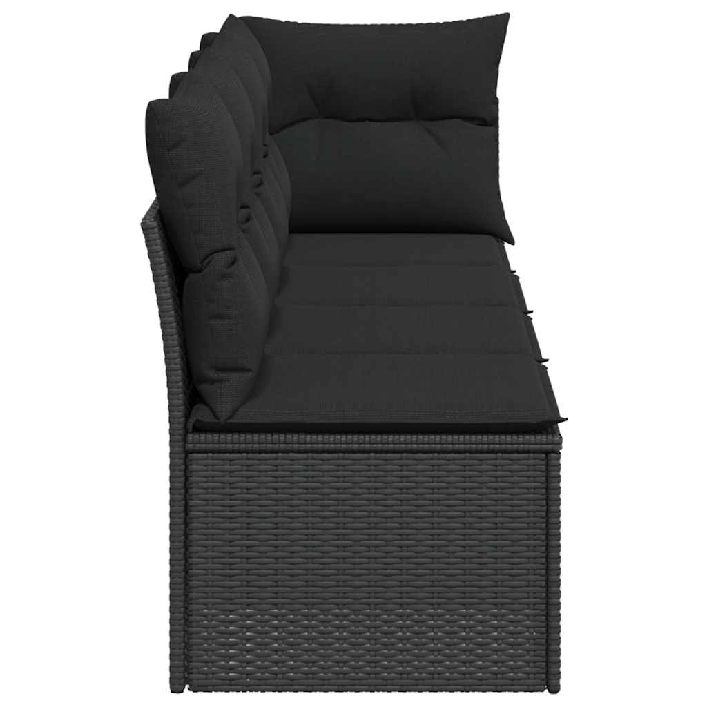 Tuinbank met kussens 4-zits zwart poly rattan