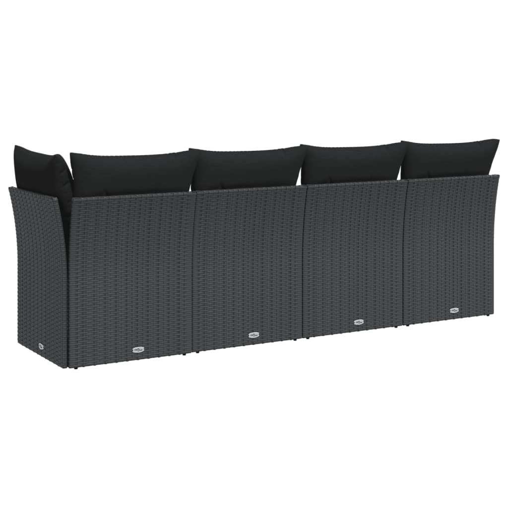 Tuinbank met kussens 4-zits zwart poly rattan