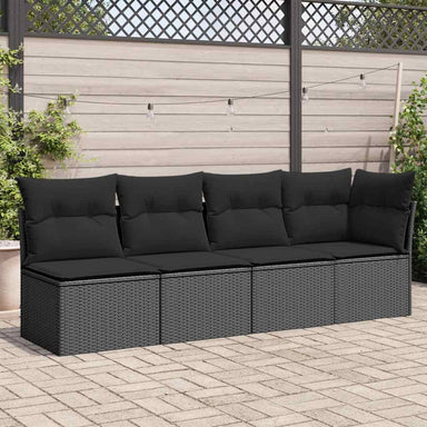 Tuinbank met kussens 4-zits zwart poly rattan