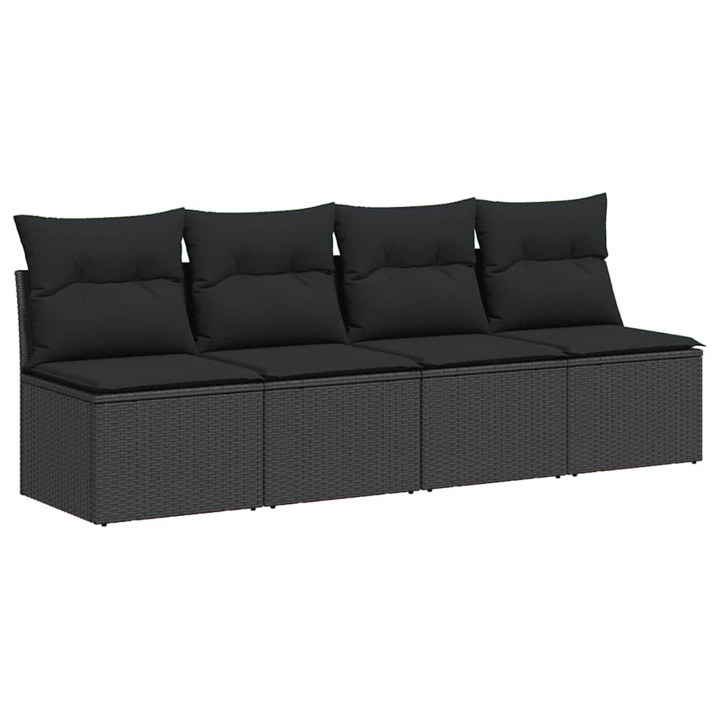 Tuinbank met kussens 4-zits zwart poly rattan