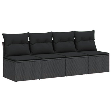 Tuinbank met kussens 4-zits zwart poly rattan
