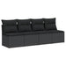 Tuinbank met kussens 4-zits zwart poly rattan
