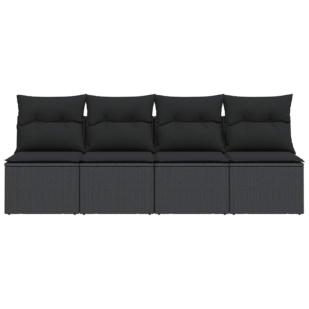 Tuinbank met kussens 4-zits zwart poly rattan