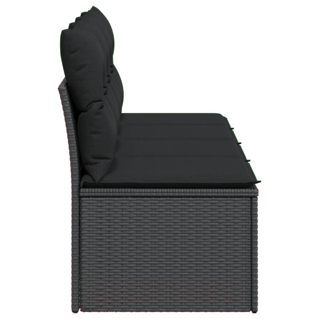 Tuinbank met kussens 4-zits zwart poly rattan