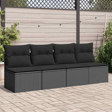 Tuinbank met kussens 4-zits zwart poly rattan