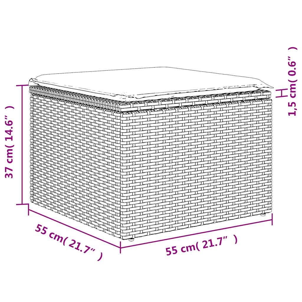 Tuinkruk met kussen zwart 55x55x37 cm poly rattan
