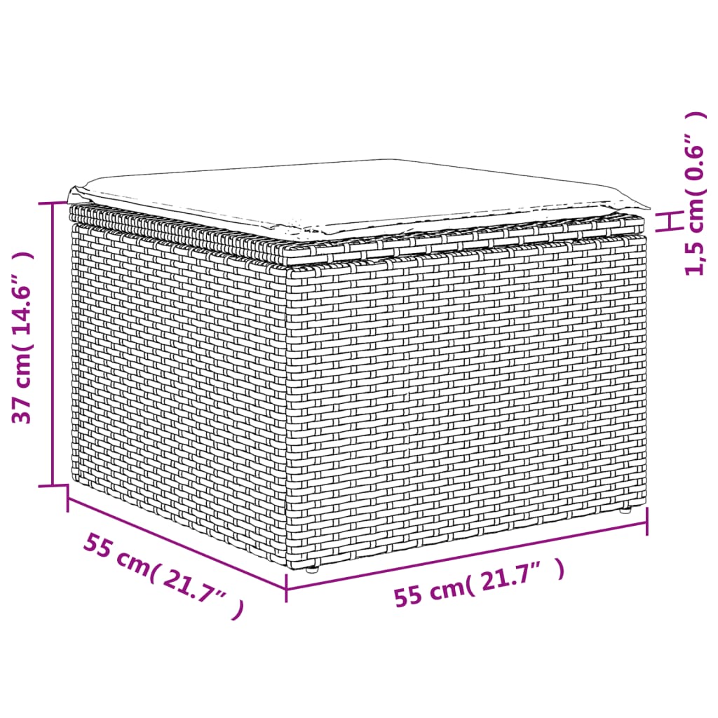 Tuinkruk met kussen zwart 55x55x37 cm poly rattan