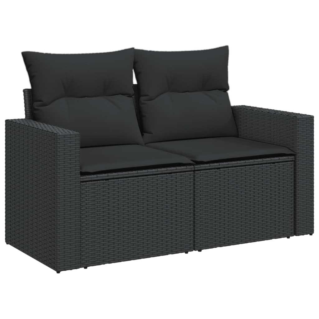 Tuinbank met kussens 2-zits zwart poly rattan