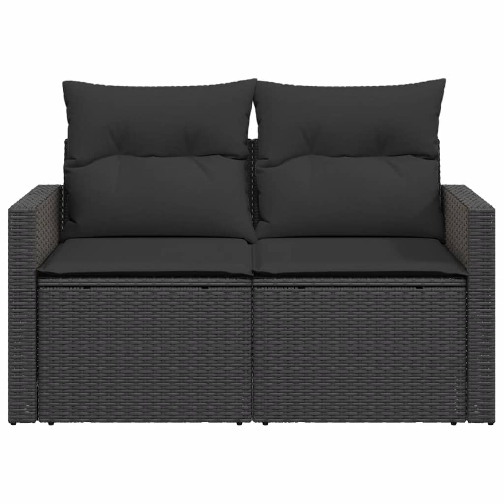 Tuinbank met kussens 2-zits zwart poly rattan